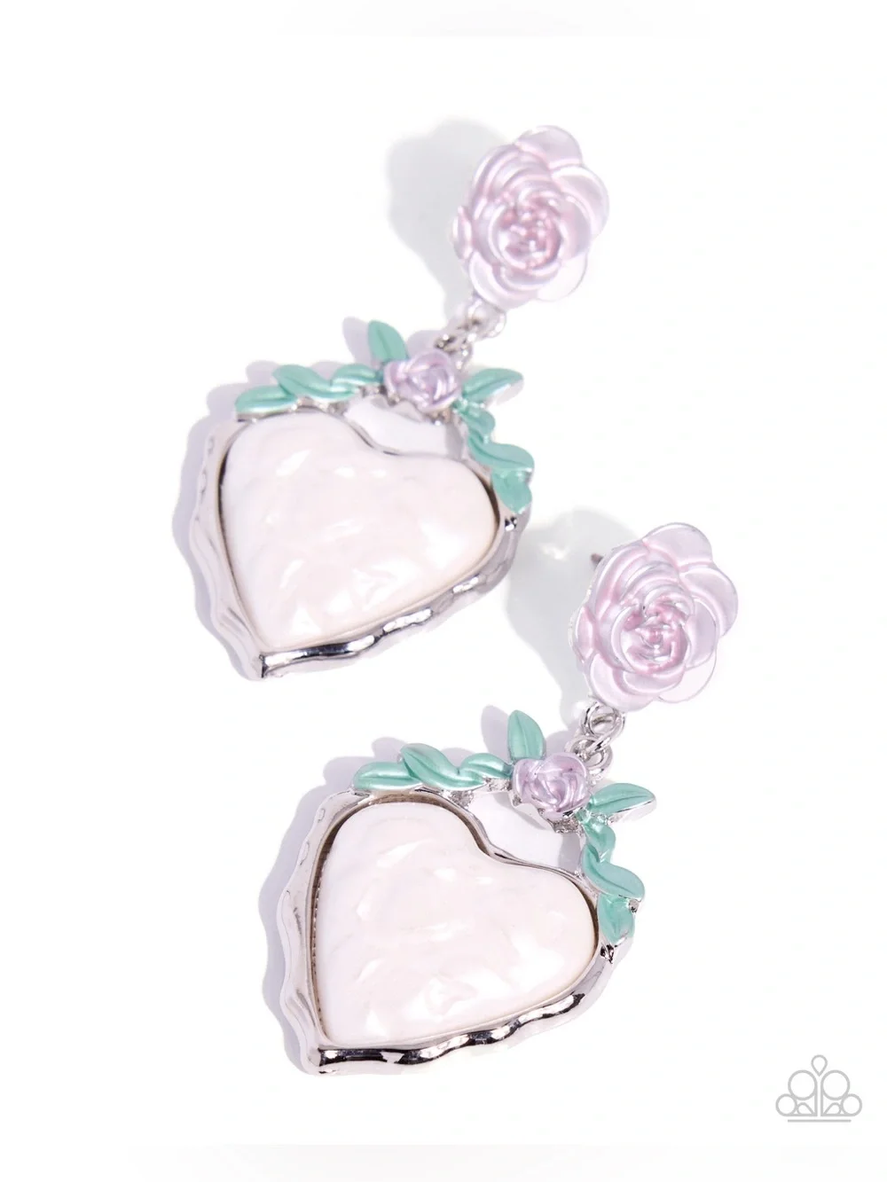 paparazzi Pastel Heart & Rose Drop Earrings - Pink & Mint
